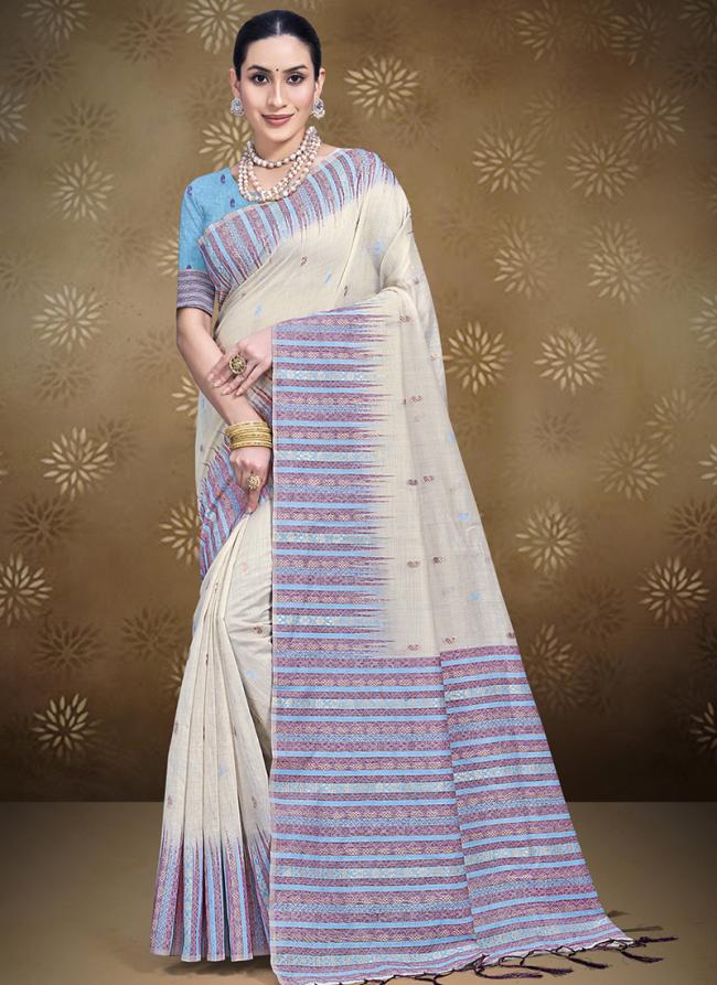 Cotton Sky Blue Traditional Wear Printed Saree